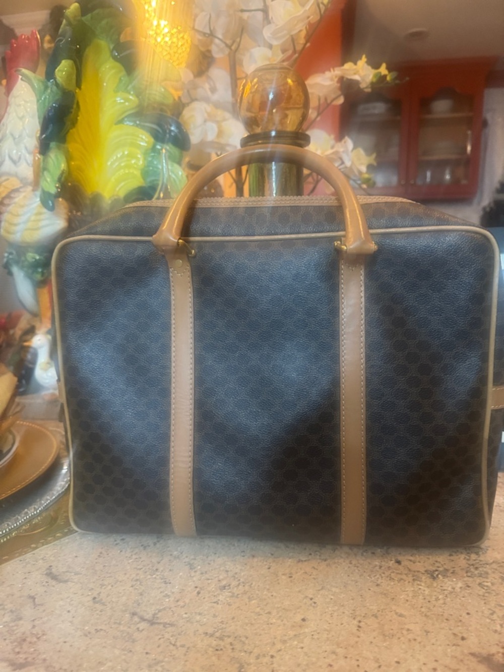 Celine Brown Canvas Briefcase with Tan Leather Trim - Picture 4 of 11